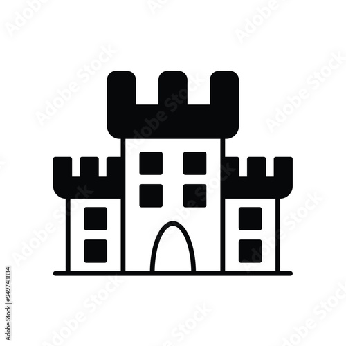 castle glyph icon with white background vector stock illustration