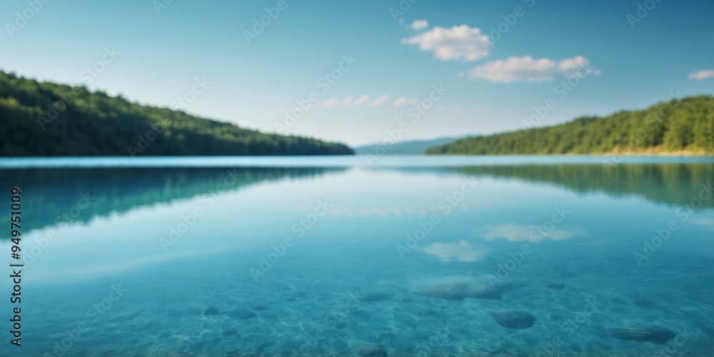 Obraz premium lake blue water smooth surface simple nature background.