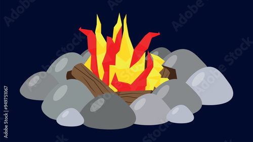 Illustration of a bonfire with stones on a dark blue background