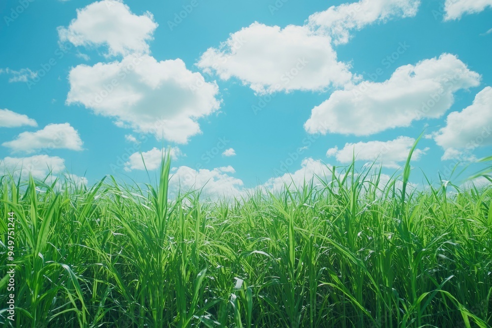 Lush Green Grass Field Under a Blue Sky with White Clouds Lush Green Grass Field Under a Blue Sky with White Clouds