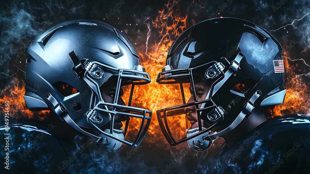 American Football Helmets Face Off in Fiery Competition American Football Helmets Face Off in Fiery Competition