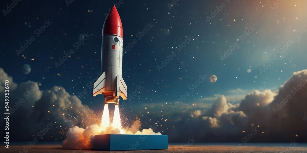 Fototapeta premium Rocket Launch from Box Creative Concept Design.