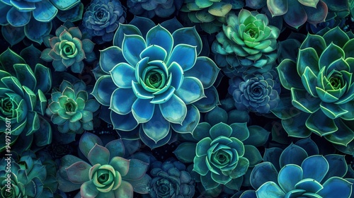 Blue Succulent. Geometrical Green and Blue Desert Plants Displaying Mysterious Beauty