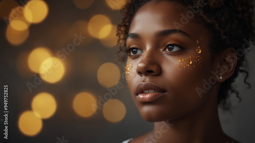 a beautiful young black woman's face with honey on her face.