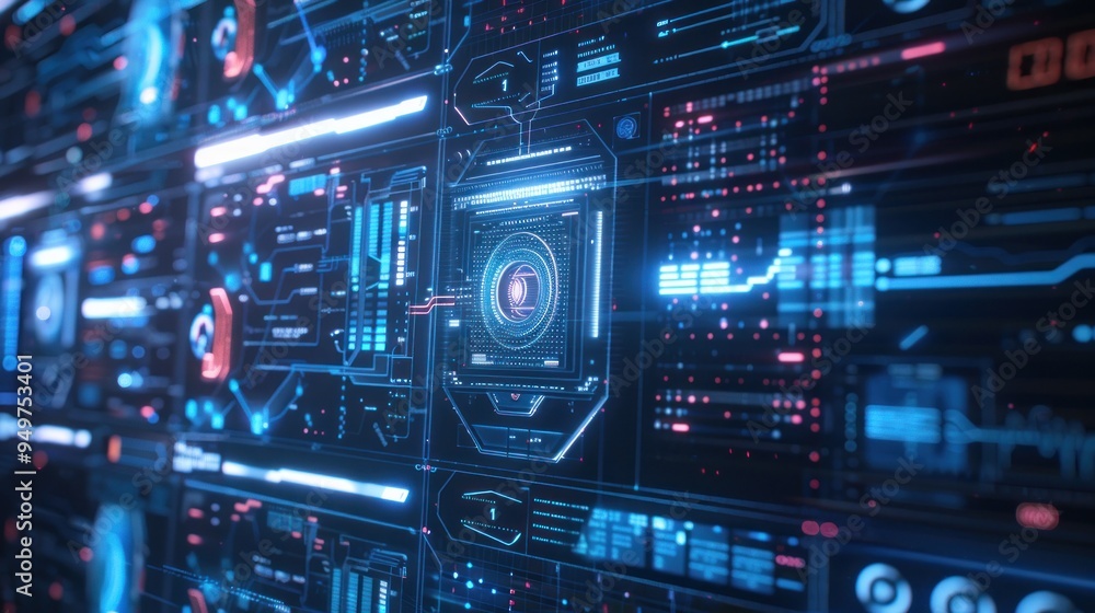 Digital Interface with Glowing Lines and Data Digital Interface with Glowing Lines and Data