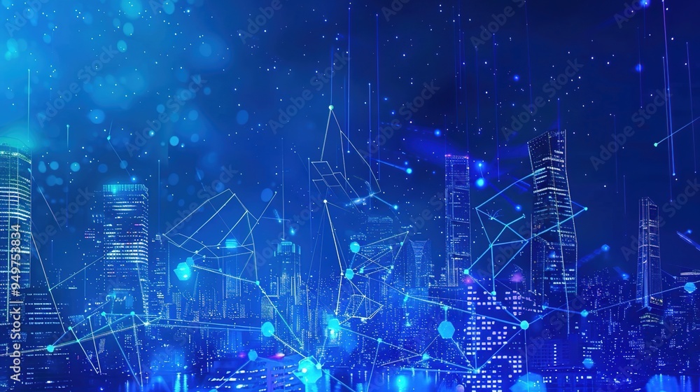 Abstract digital background with blue bokeh lights, lines, and geometric shapes. Abstract digital background with blue bokeh lights, lines, and geometric shapes.