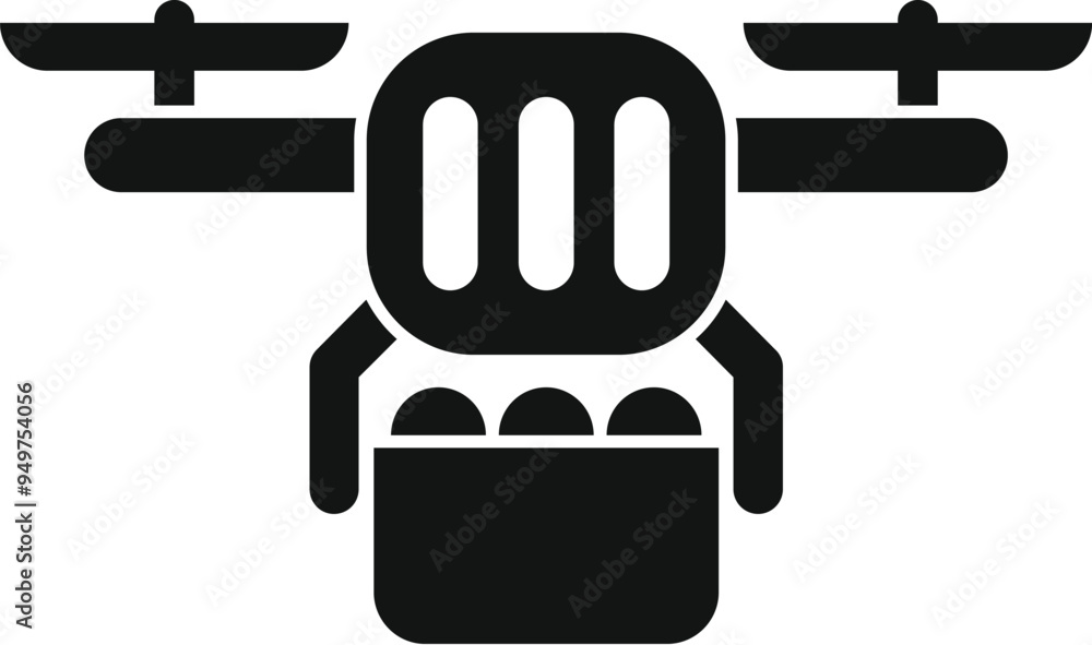 Simple vector icon of a drone carrying a box with balls Simple vector icon of a drone carrying a box with balls
