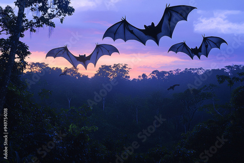 Bats Flying Through a Forest at Dusk