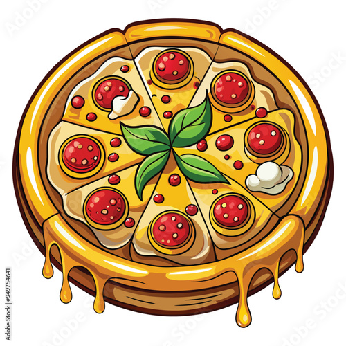 Fresh pizza with tomato cheese olive sausage onion Italian fast food