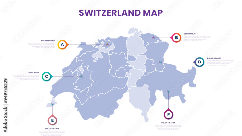 A map of the Switzerland. Switzerland infographic vector illustration with data and country information A map of the Switzerland. Switzerland infographic vector illustration with data and country information
