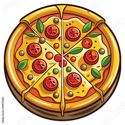 Fresh pizza with tomato cheese olive sausage onion Italian fast food