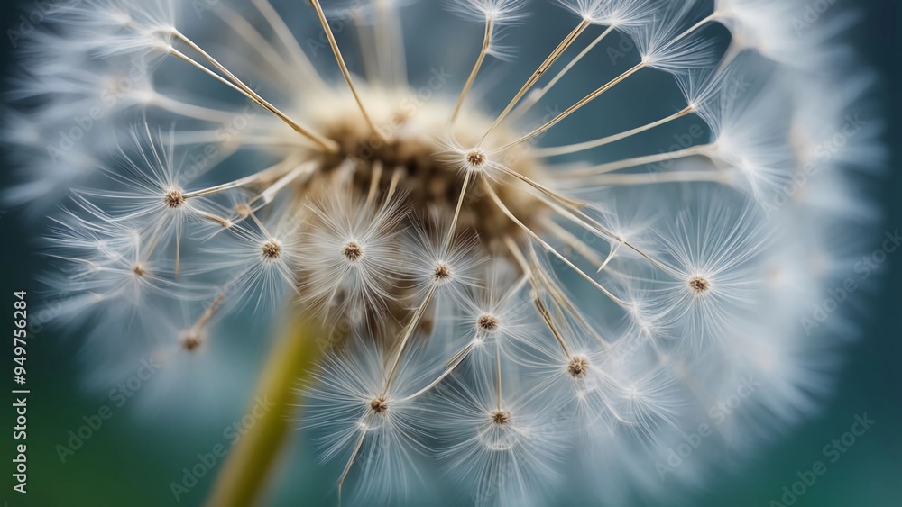 Fototapeta premium Dandelion Seeds, macro view of a dandelion puff with seeds ready to disperse