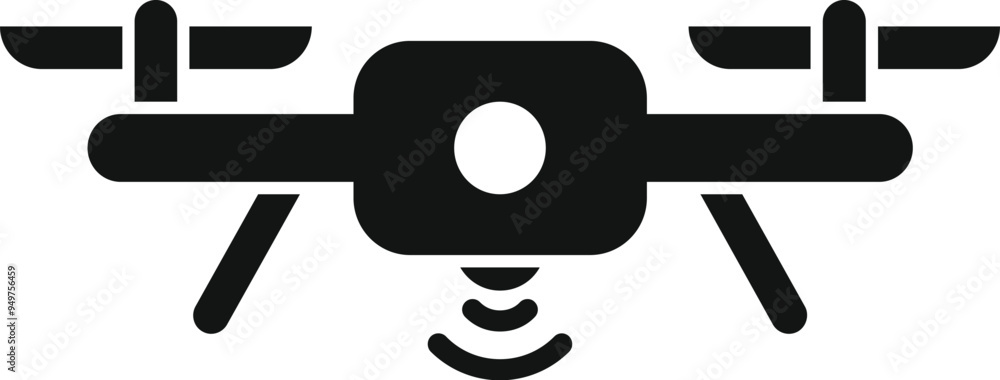 Simple vector icon of a drone sending a signal, featuring a camera and antenna Simple vector icon of a drone sending a signal, featuring a camera and antenna