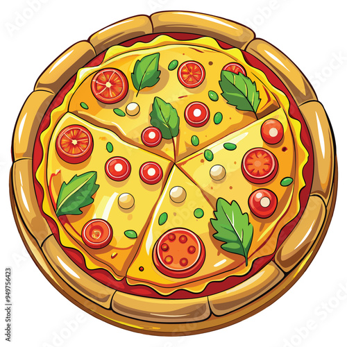 Fresh pizza with tomato cheese olive sausage onion Italian fast food
