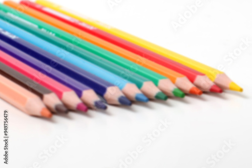 blurry looking, colored pencils isolated on white background