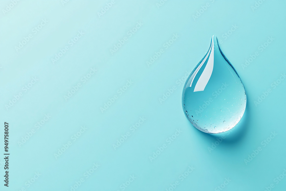 Large drop of liquid water, oil, rain on blue background. Macro water drop falling on water. Cosmetic moisturizing concept. Save clean water, ecology concept Water conservation Large drop of liquid water, oil, rain on blue background. Macro water drop falling on water. Cosmetic moisturizing concept. Save clean water, ecology concept Water conservation