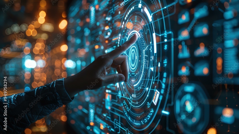 Hand Interacting with Futuristic Interface Hand Interacting with Futuristic Interface