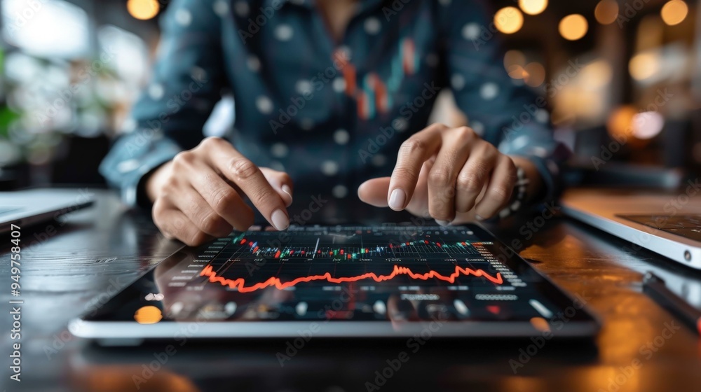 Businessman Analyzing Stock Market Data on Tablet Businessman Analyzing Stock Market Data on Tablet
