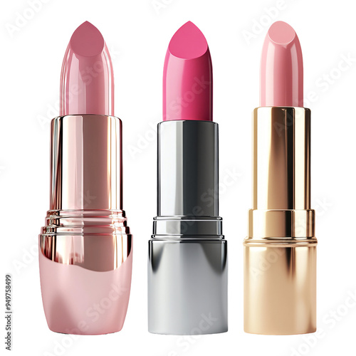 Lipstick set with various colors isolated on transparent background photo