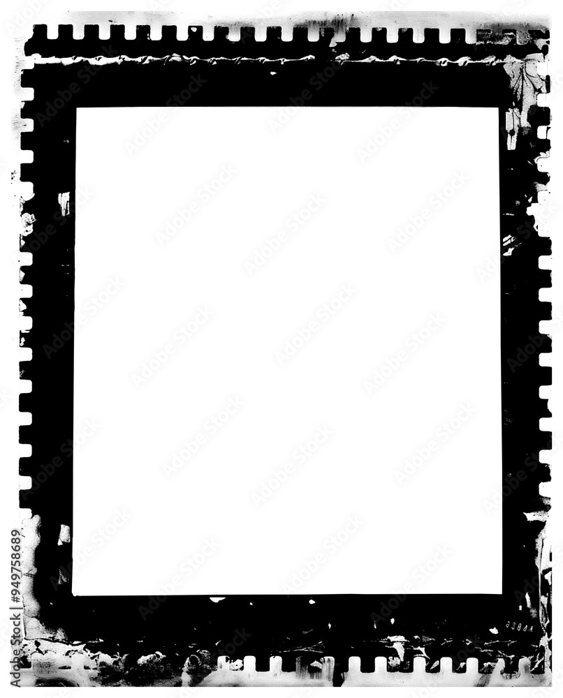 Retro photo film frame of a middle format old camera with transparent background (png image). Artistic template of a vintage photo with grunge edge, a.i generated