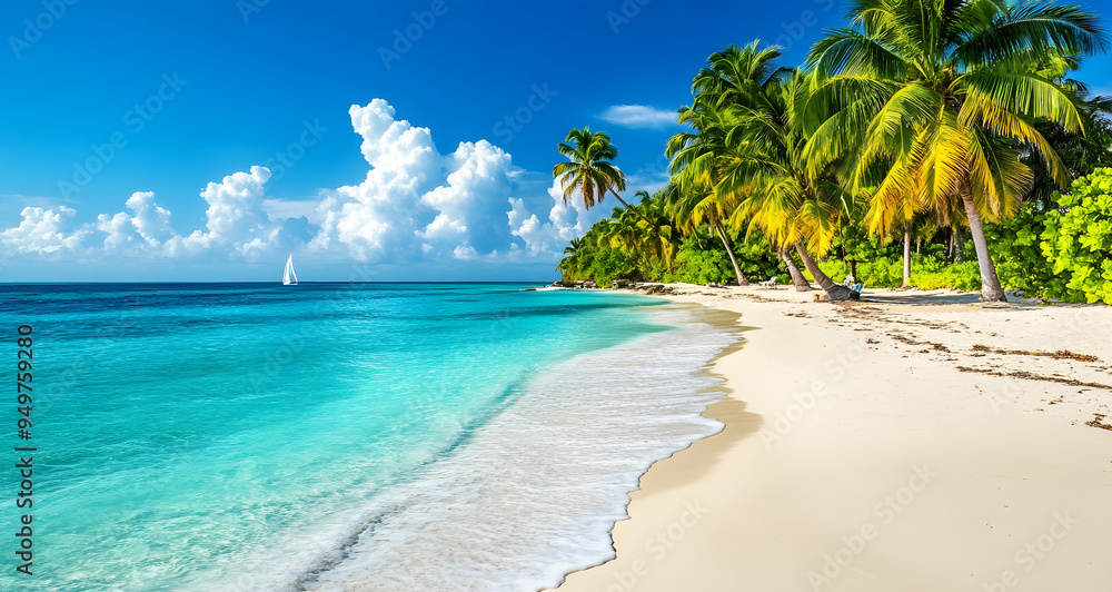 A Beautiful Beach with White Sand, Turquoise Water, and Palm Trees
A Beautiful Beach with White Sand, Turquoise Water, and Palm Trees