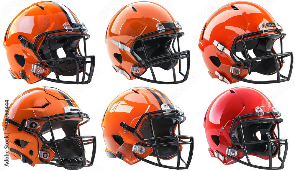 Football helmets in different colors isolated on transparent background Football helmets in different colors isolated on transparent background