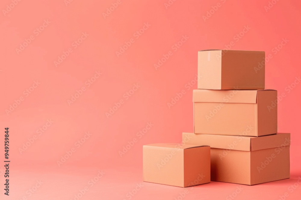 Stacked Empty Brown Cardboard Boxes on Pink Background - Storage, Moving, and Shipping Concept Stacked Empty Brown Cardboard Boxes on Pink Background - Storage, Moving, and Shipping Concept