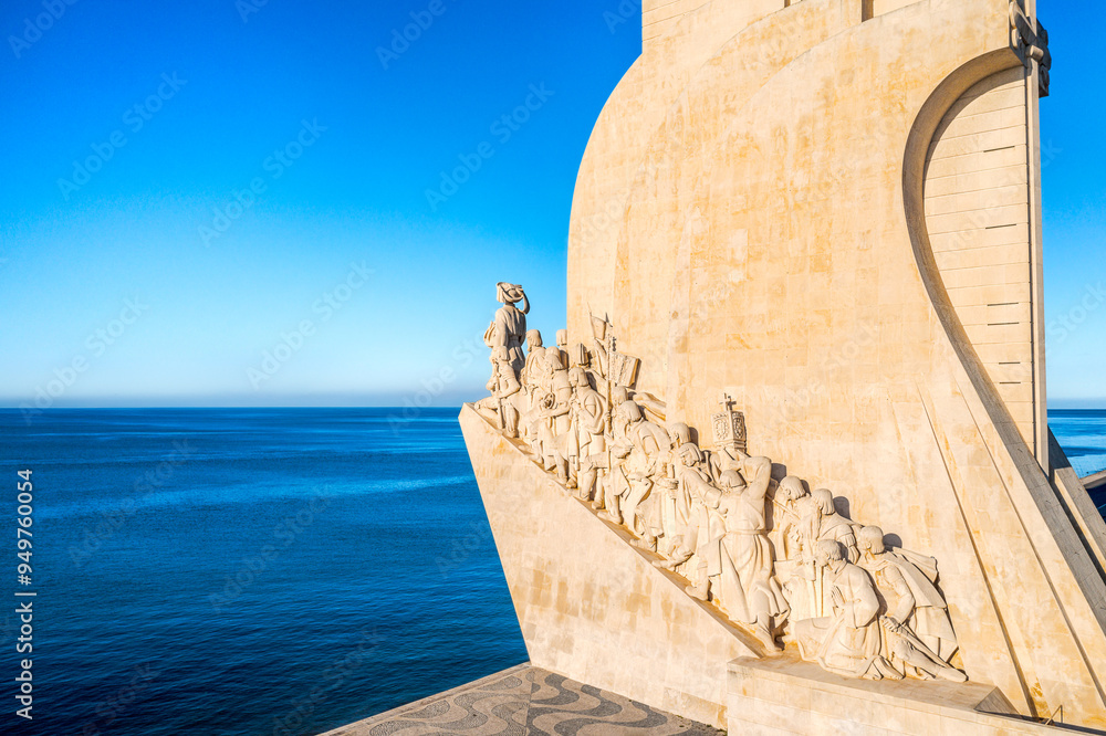 Monument to the Discoveries, Lisbon, Portugal, at clear blue sky on