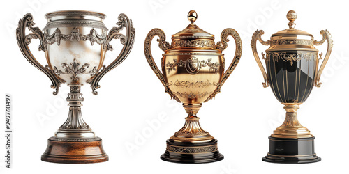 Classic trophies in different designs isolated on transparent background photo