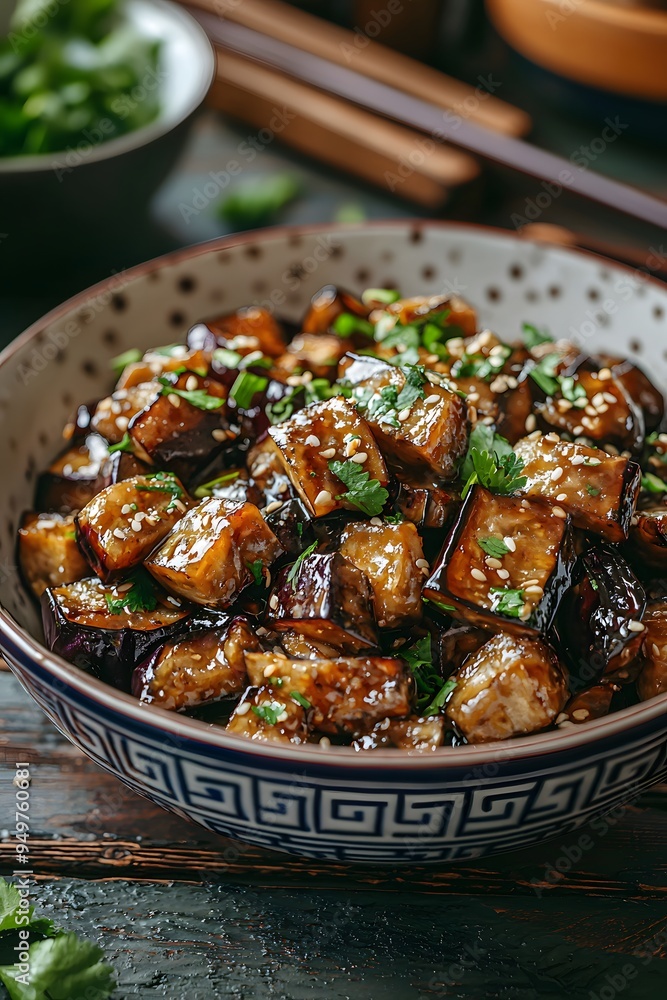 Eggplant with Garlic Sauce - A savory dish of stir-fried eggplant in a garlicky soy-based sauce, often with a hint of sweetness. Eggplant with Garlic Sauce - A savory dish of stir-fried eggplant in a garlicky soy-based sauce, often with a hint of sweetness.