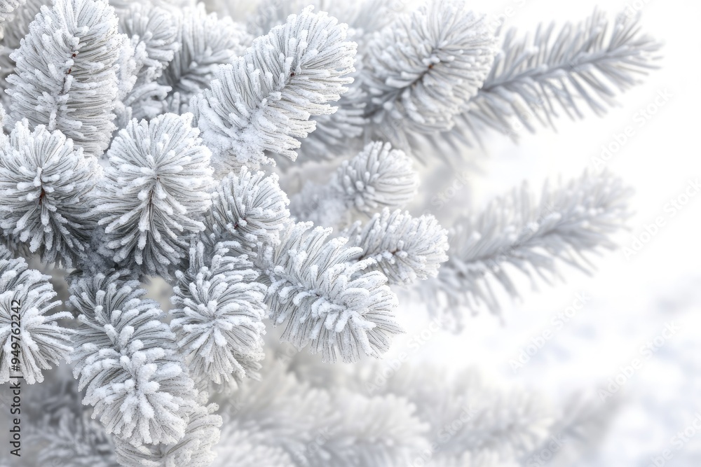 Snowy Christmas background with a close - up of frosted pine branches Snowy Christmas background with a close - up of frosted pine branches