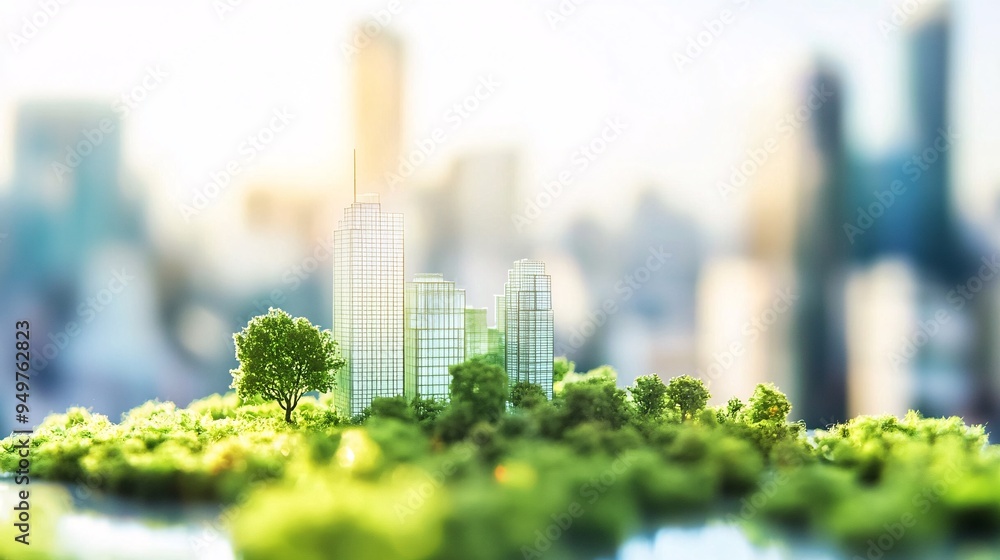 A miniature model of a modern city skyline surrounded by lush greenery, showcasing sustainable urban development and innovation. A miniature model of a modern city skyline surrounded by lush greenery, showcasing sustainable urban development and innovation.