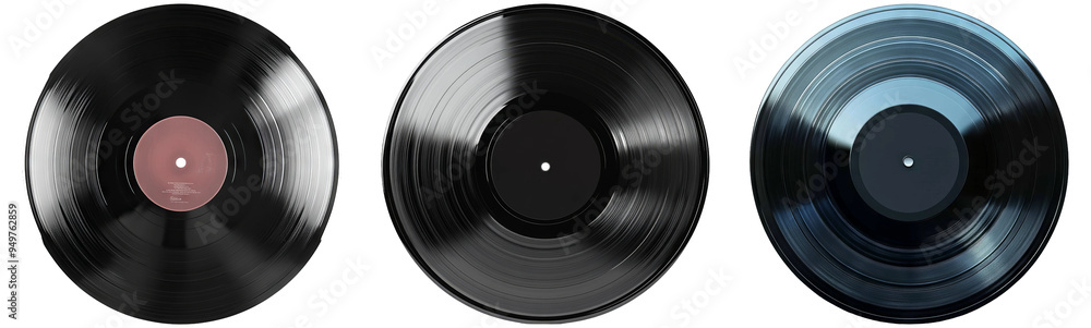 Vinyl records in different designs set isolated on transparent background Vinyl records in different designs set isolated on transparent background