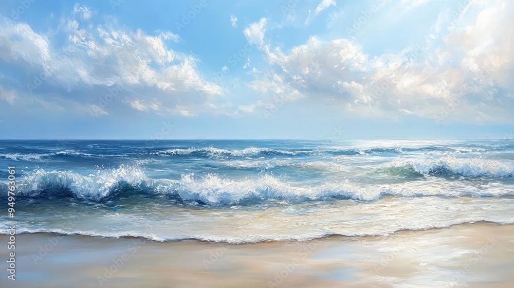 Coastal scene with gentle waves leading to the distant horizon, where the sea meets the sky in a seamless, tranquil expanse. Coastal scene with gentle waves leading to the distant horizon, where the sea meets the sky in a seamless, tranquil expanse.