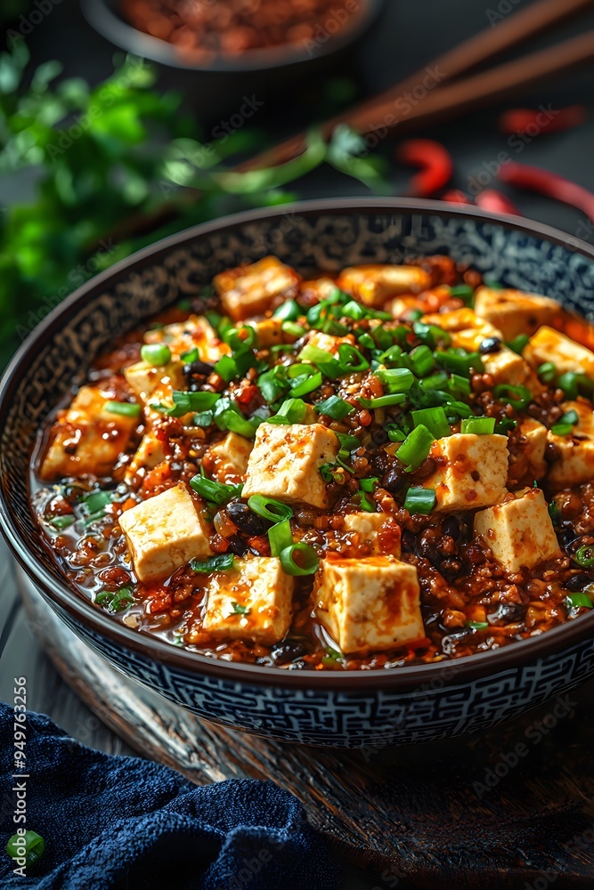 Ma Po Tofu - A spicy Sichuan dish made with tofu, ground pork, and a flavorful sauce made from fermented black beans and chili paste. Ma Po Tofu - A spicy Sichuan dish made with tofu, ground pork, and a flavorful sauce made from fermented black beans and chili paste.