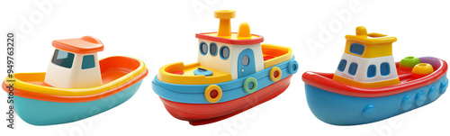 Colorful toy boats in different designs set isolated on transparent background
