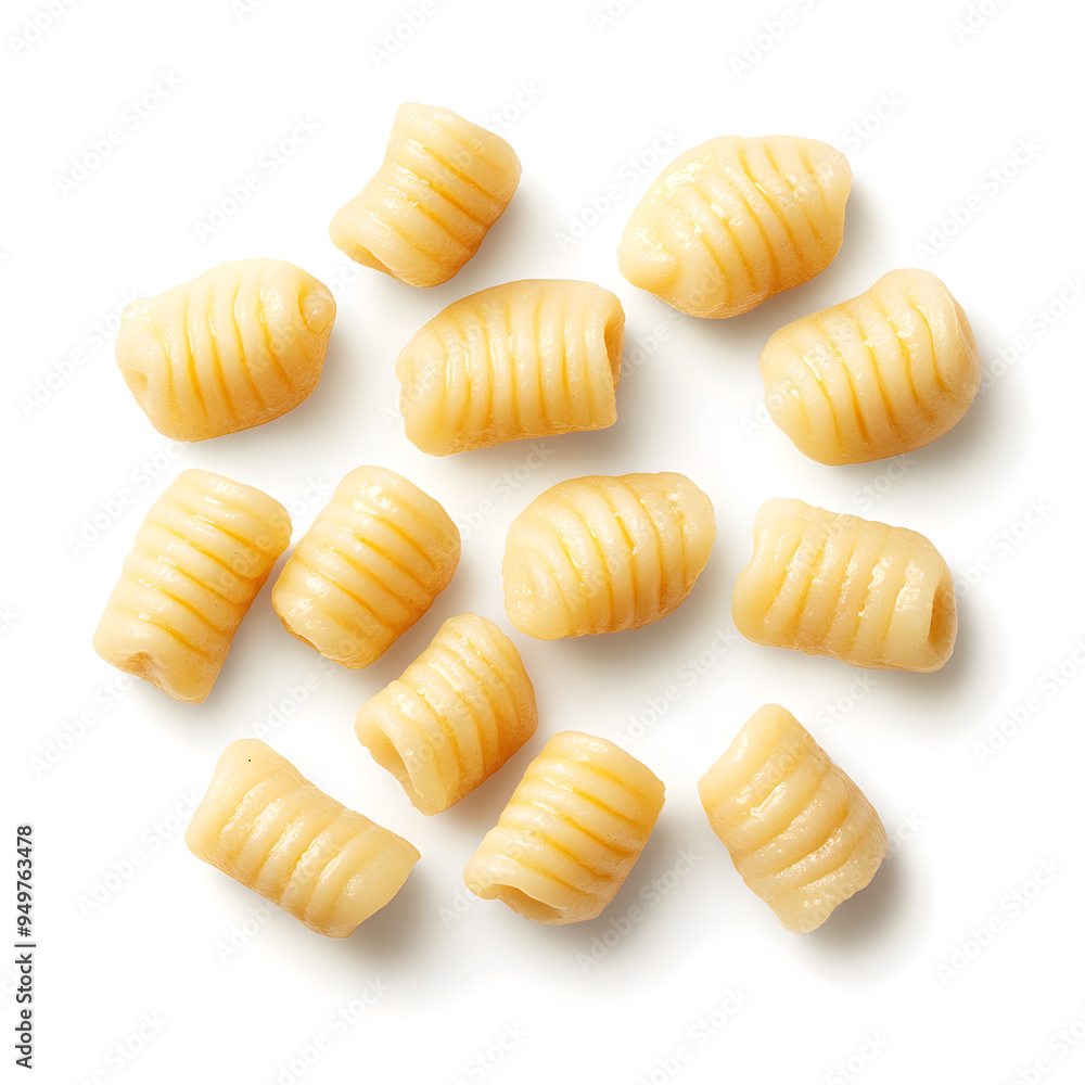 Potato Gnocchi top view isolated on white background Potato Gnocchi top view isolated on white background