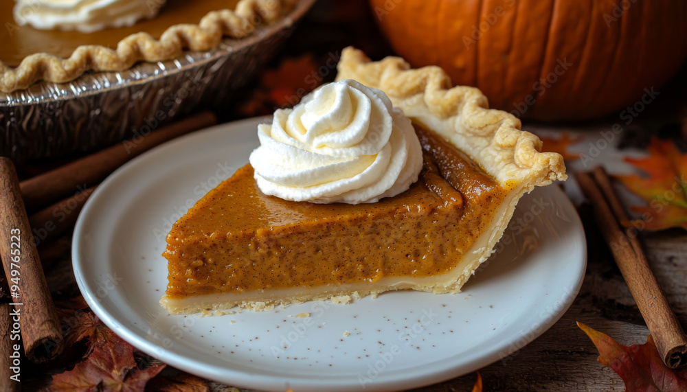 A Slice of Pumpkin Pie with Whipped Cream A Slice of Pumpkin Pie with Whipped Cream
