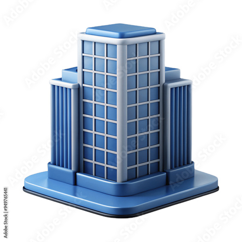Skyscraper Building: A modern skyscraper 3D icon with multiple windows and clean, geometric lines.