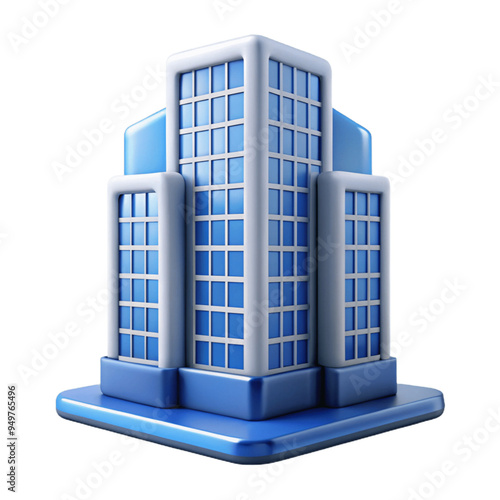 Skyscraper Building: A modern skyscraper 3D icon with multiple windows and clean, geometric lines.