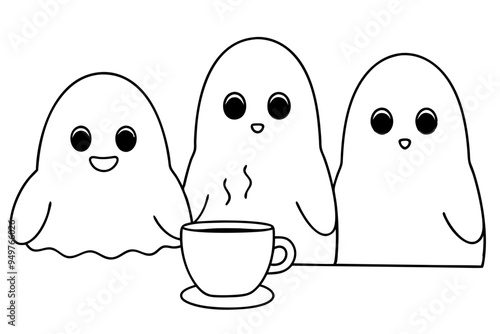 Cute Coffee Ghosts Vector - Adorable Halloween-Themed Design for Coffee Branding
