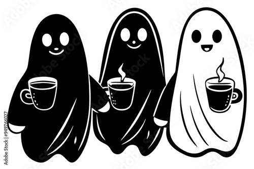 Cute Coffee Ghosts Vector - Adorable Halloween-Themed Design for Coffee Branding