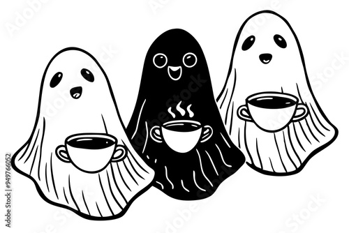 Cute Coffee Ghosts Vector - Adorable Halloween-Themed Design for Coffee Branding