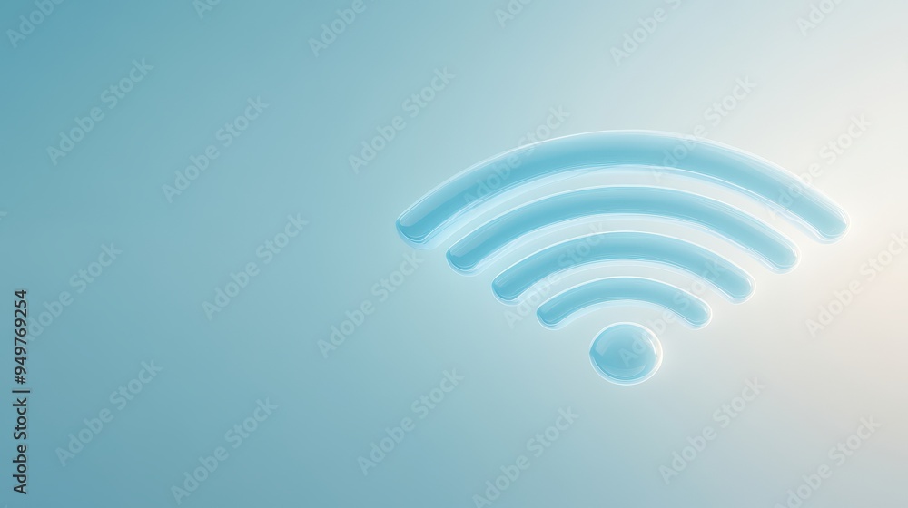 A blue and white wifi symbol is displayed on a blue background A blue and white wifi symbol is displayed on a blue background