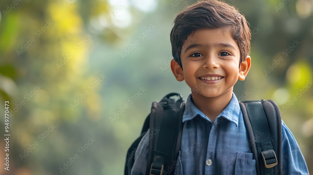 Indian Little Schoolboy with Backpack Smiling, 3D Illustration. AI generated illustration. Indian Little Schoolboy with Backpack Smiling, 3D Illustration. AI generated illustration.