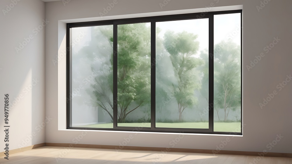 Fototapeta premium Modern and minimal house window for interior decoration isolated on background, open office glass window frame.