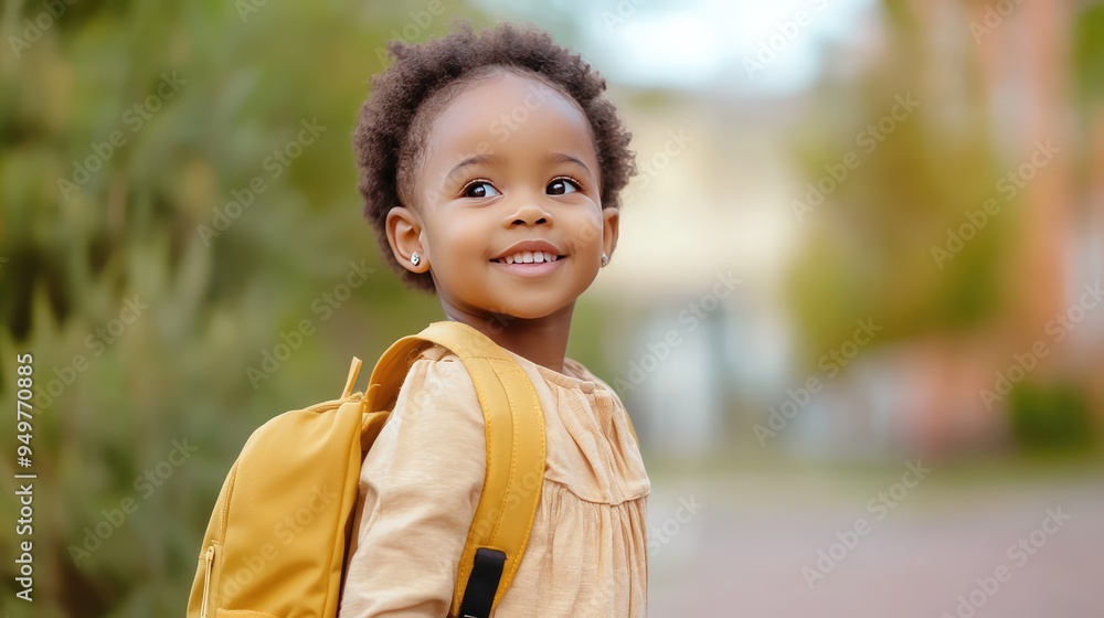 Little African American Girl Going to School with a Short Haircut and Backpack, Happy Child, 3D Illustration. AI generated illustration. Little African American Girl Going to School with a Short Haircut and Backpack, Happy Child, 3D Illustration. AI generated illustration.