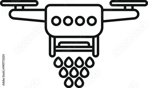 Line icon of an agriculture drone spraying liquid fertilizer on field