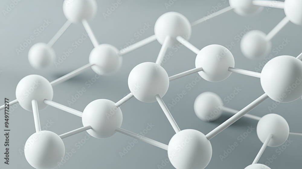 White molecules of varying sizes float gracefully against a soft background, showcasing a calm and minimalist aesthetic with a sense of depth and tranquility White molecules of varying sizes float gracefully against a soft background, showcasing a calm and minimalist aesthetic with a sense of depth and tranquility