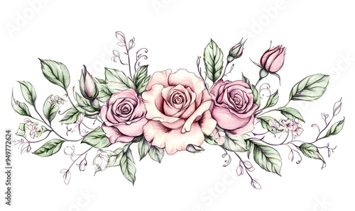 2D illustrator doodle-style floral and leaf graphics on a white background or wallpaper